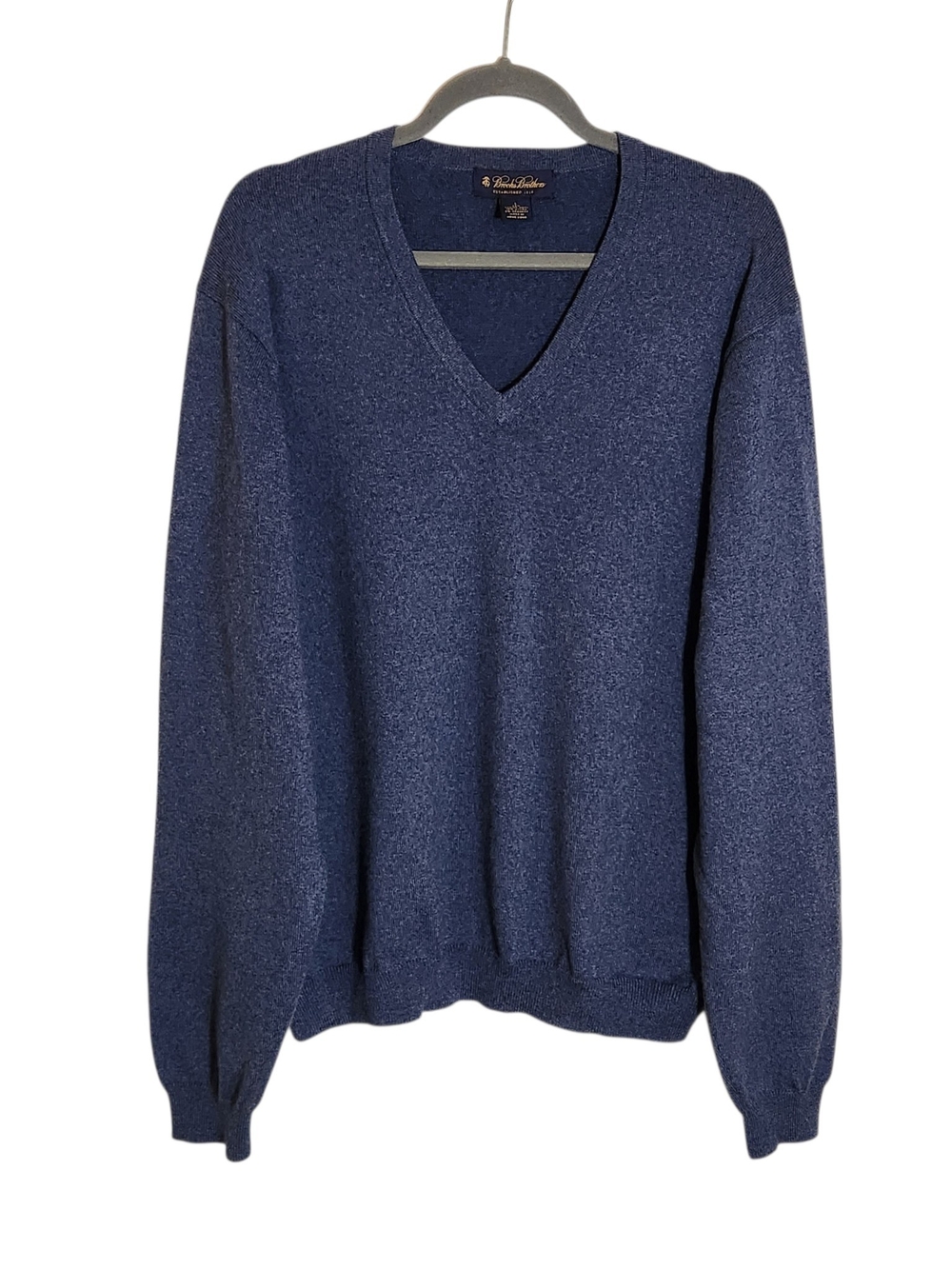 Brooks Brothers Heather Blue Merino Wool Blend V-Neck Sweater Size Large